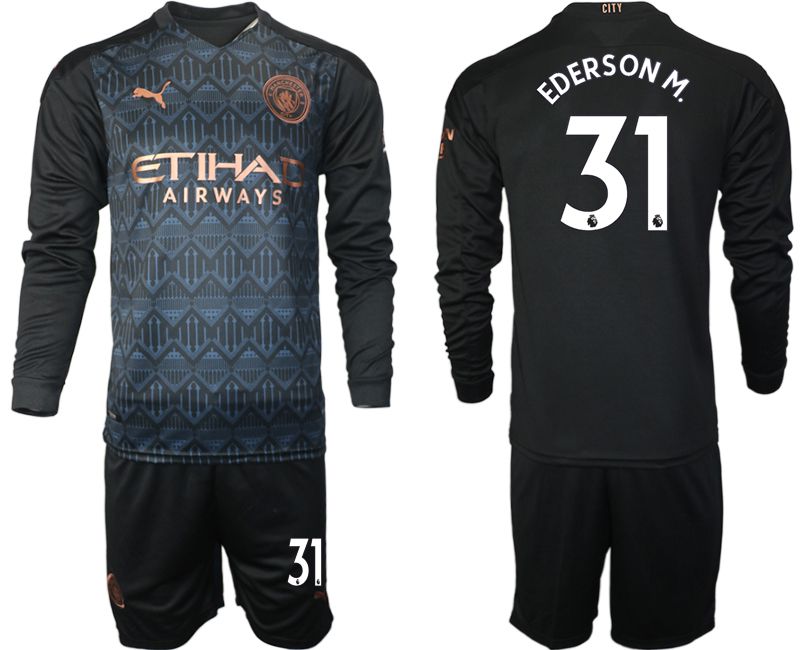 Men 2020-2021 club Manchester city home long sleeve #31 black Soccer Jerseys->manchester city jersey->Soccer Club Jersey